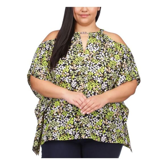 MICHAEL KORS Tops - MICHAEL KORS Womens Green Handkerchief Hem Short Sleeve Keyhole Top Plus 3X